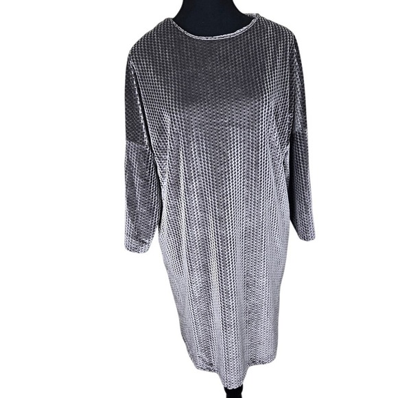 Zara W/B Womens Mini Dress/Tunic Silver Velour Shimmery Y2K Futuristic Festival‎ - Picture 1 of 10